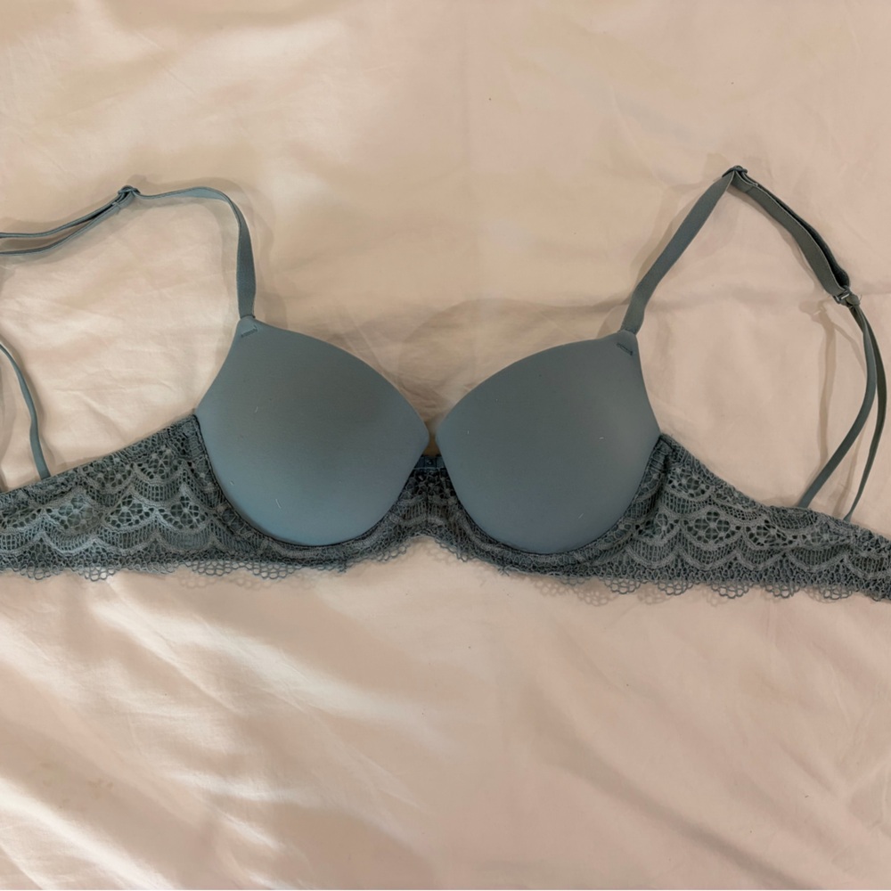 Lace-Trim Light Blue push-up Bra